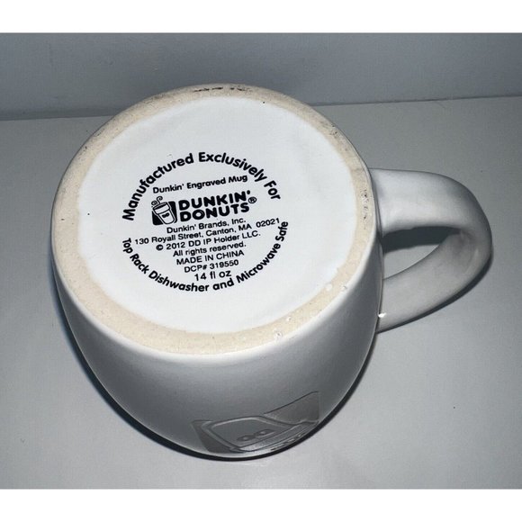 Dunkin Donuts Coffee Mug Tea Cup Engraved Logo 14 Oz 2012 Orange White Ceramic - Picture 4 of 4
